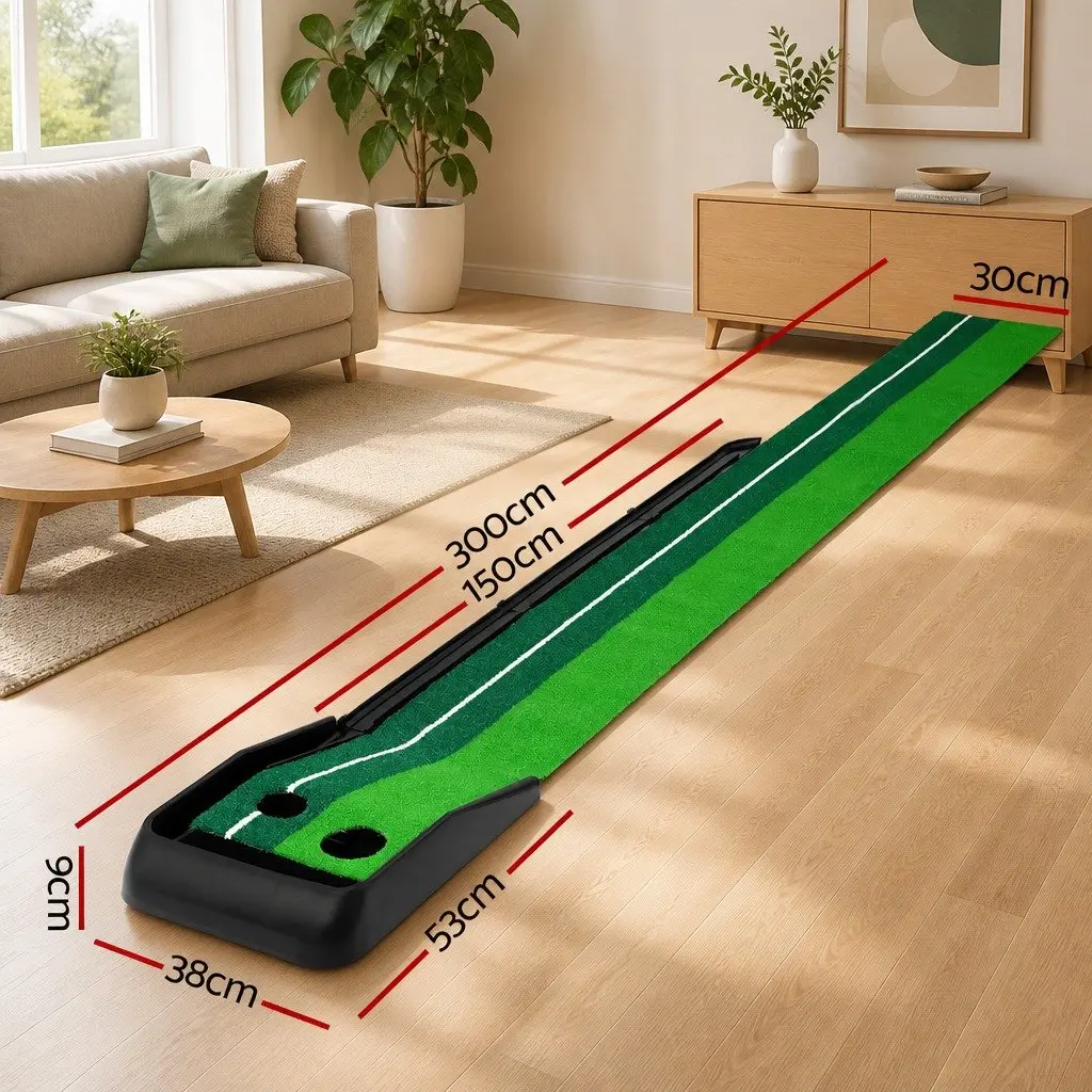 Golf Putting Mat Green 300cm Portable Foldable with Automatic Ball Track