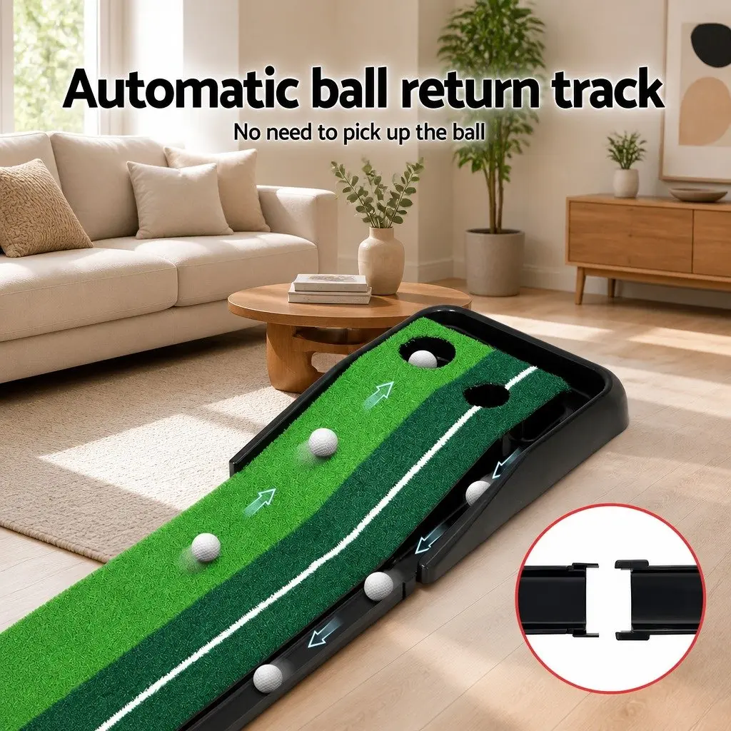 Golf Putting Mat Green 300cm Portable Foldable with Automatic Ball Track