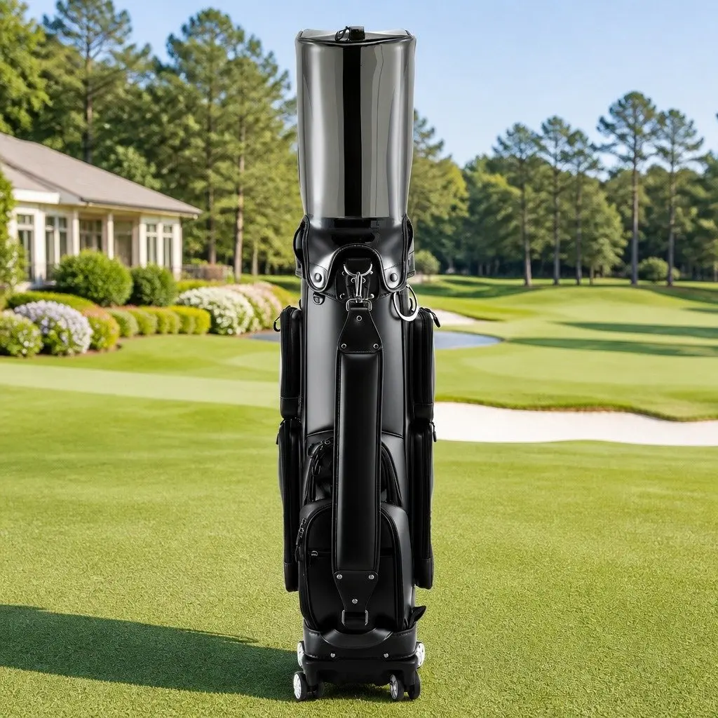 Golf Cart Bag Black Rolling with Spinner Wheels Telescopic Handle Multiple Storage Compartments