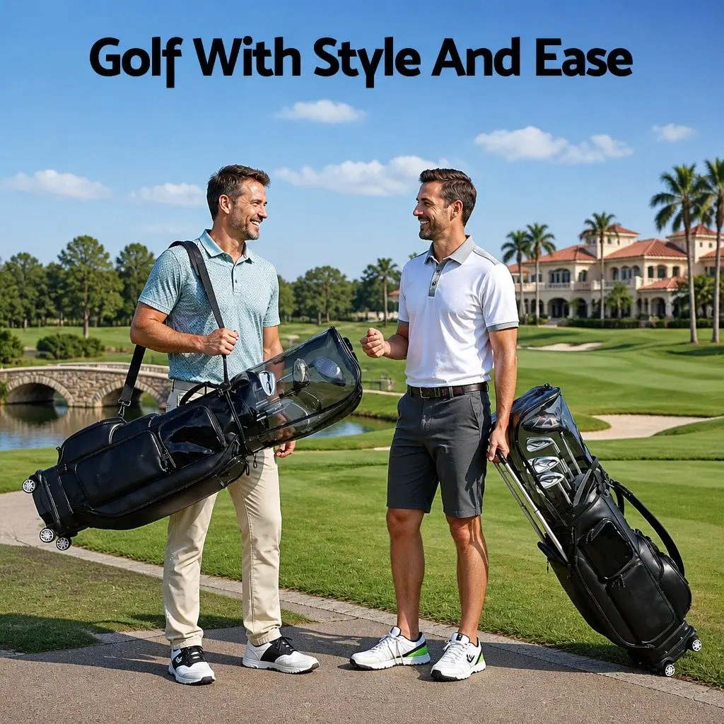 Golf Cart Bag Black Rolling with Spinner Wheels Telescopic Handle Multiple Storage Compartments