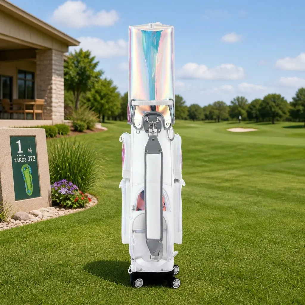 Golf Cart Bag White Multicolour Rolling Buggy with Spinner Wheels Telescopic Handle
