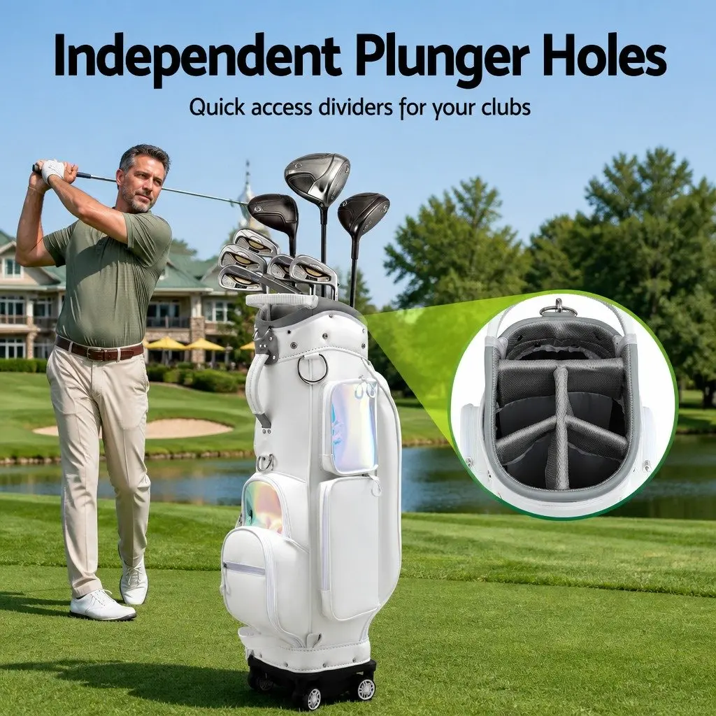 Golf Cart Bag White Multicolour Rolling Buggy with Spinner Wheels Telescopic Handle