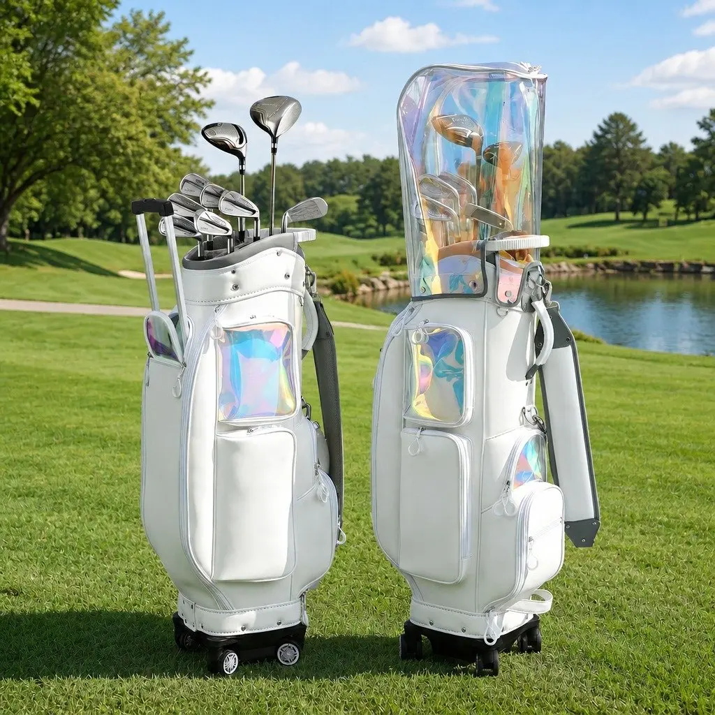 Golf Cart Bag White Multicolour Rolling Buggy with Spinner Wheels Telescopic Handle