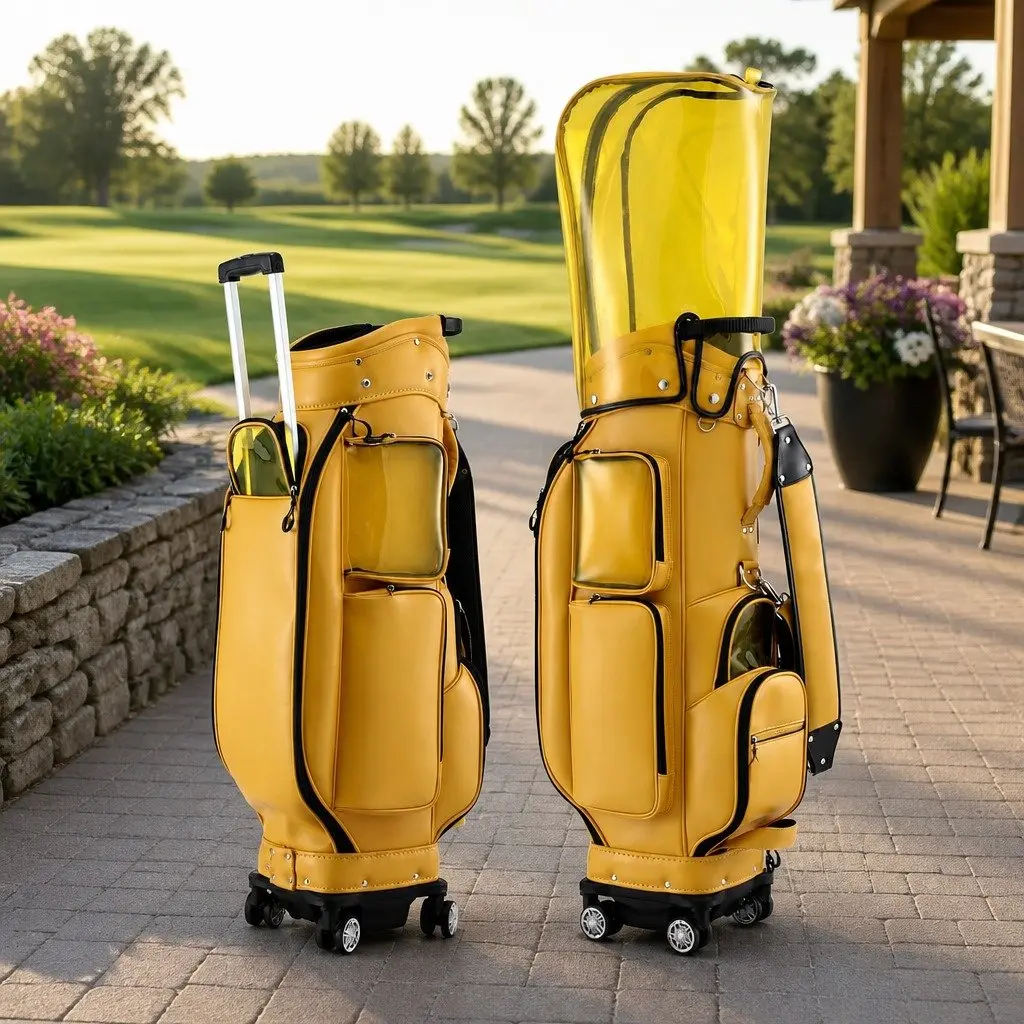 Golf Cart Bag Yellow Telescopic Handle Spinner Wheels