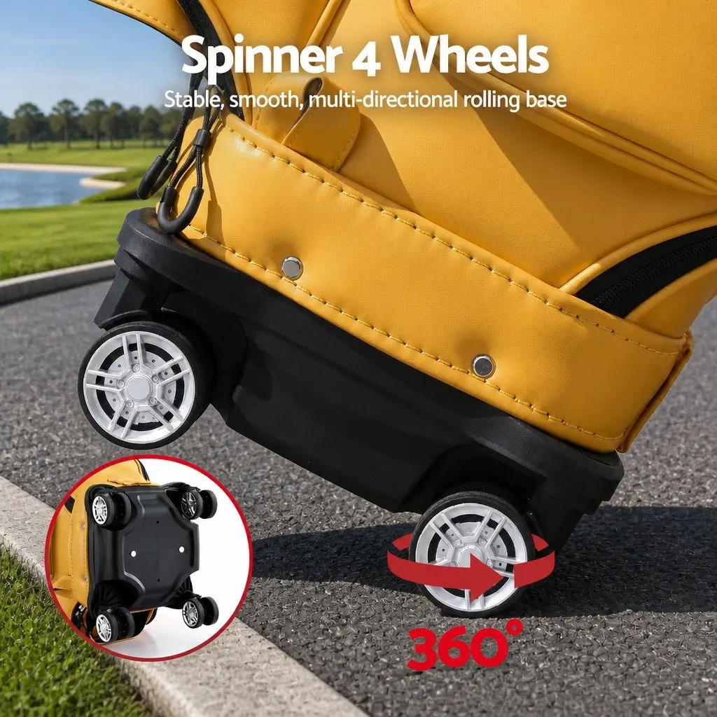 Golf Cart Bag Yellow Telescopic Handle Spinner Wheels