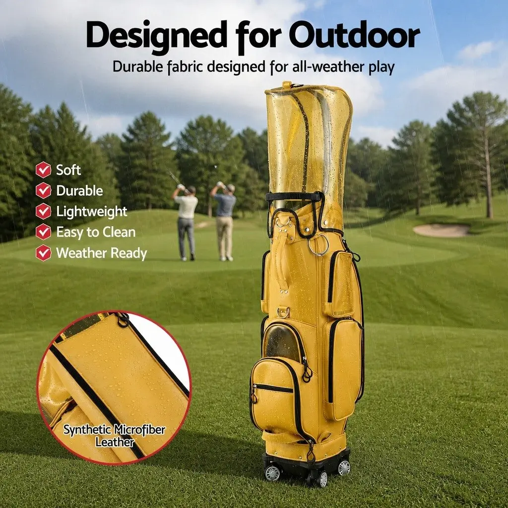 Golf Cart Bag Yellow Telescopic Handle Spinner Wheels