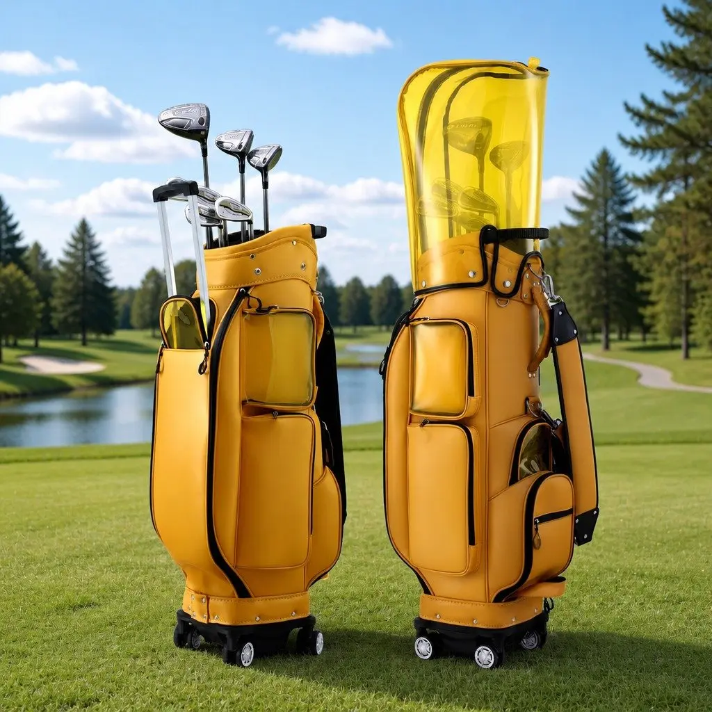 Golf Cart Bag Yellow Telescopic Handle Spinner Wheels