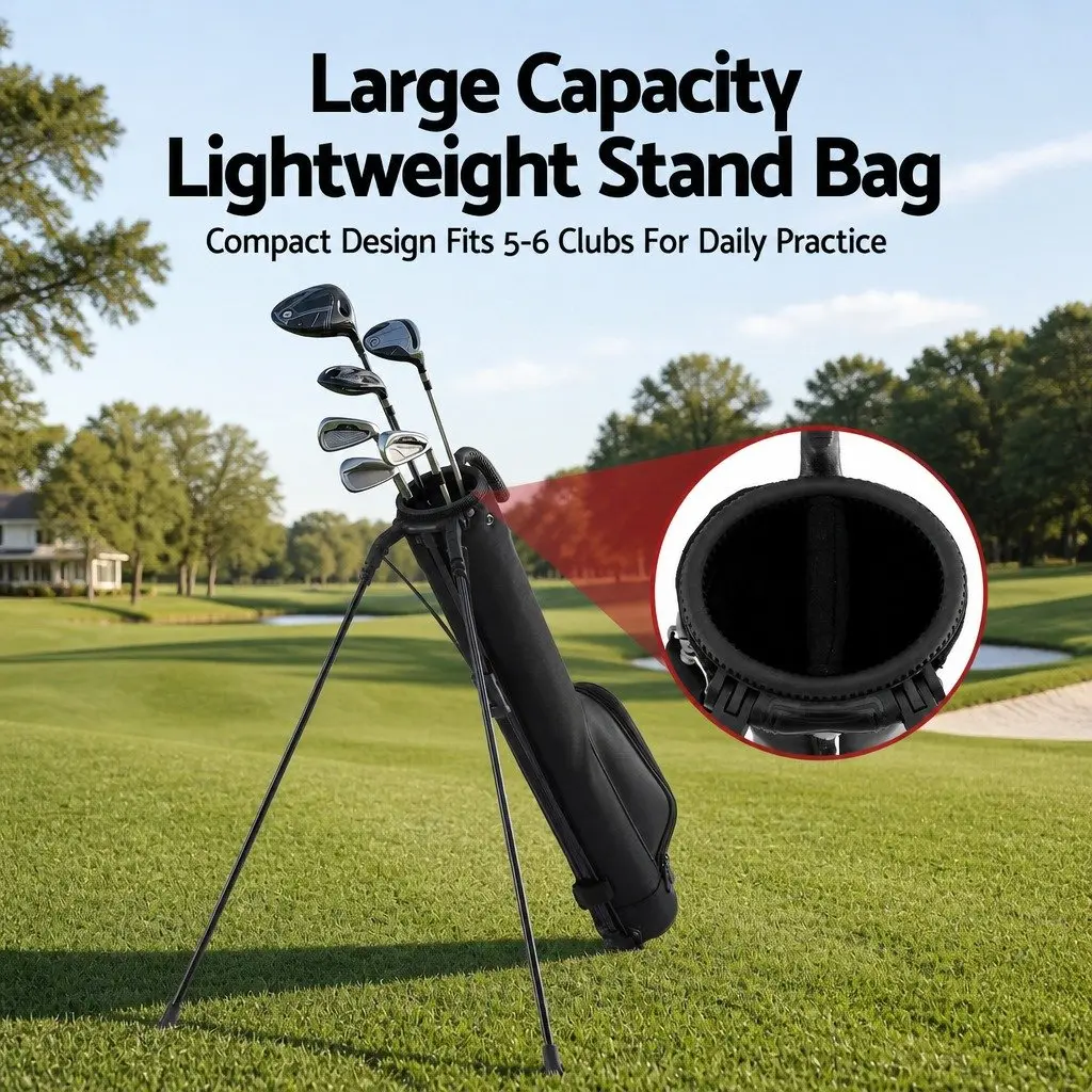 Golf Stand Bag Black Lightweight Compact Portable Practice with Insulated Pocket