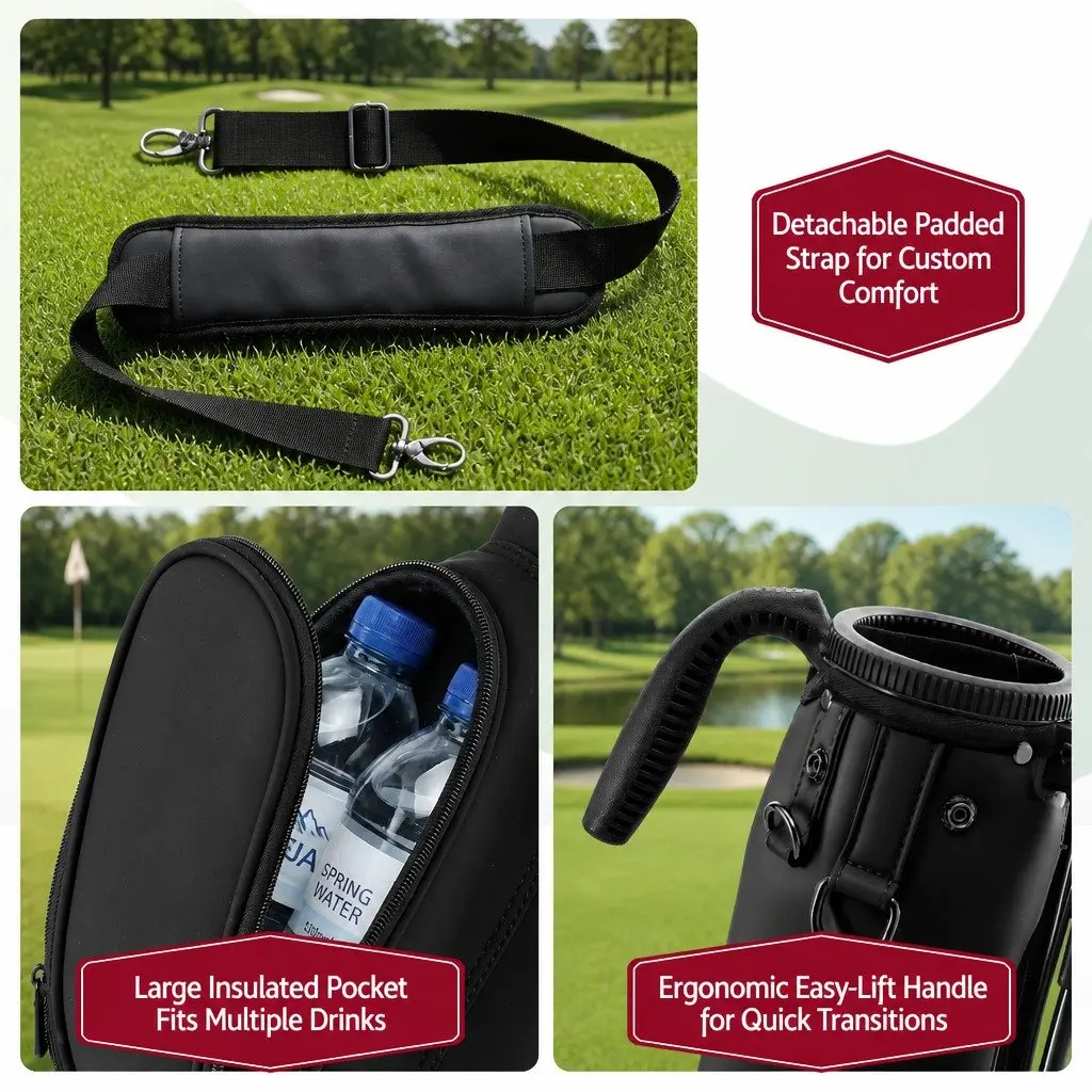Golf Stand Bag Black Lightweight Compact Portable Practice with Insulated Pocket