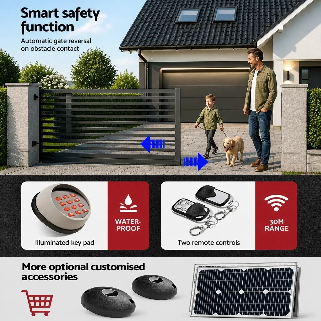 Automatic Sliding Gate Opener Kit Black 6M Rails 1000KG Motor System with LED Keypad