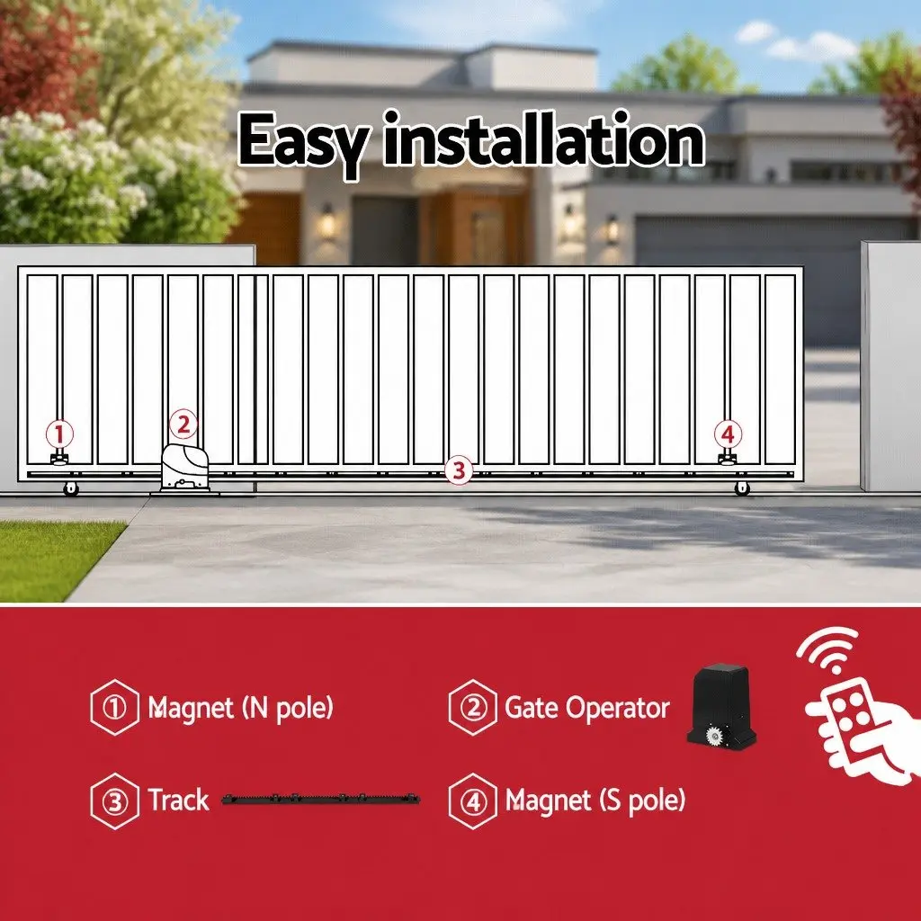 Automatic Sliding Gate Opener Black 4M Rail 1000kg Capacity Motor Remote Control