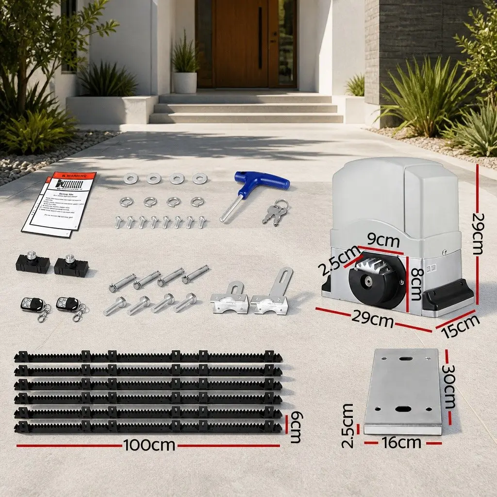 Electric Sliding Gate Opener Kit White 6M 1200kg Remote Control