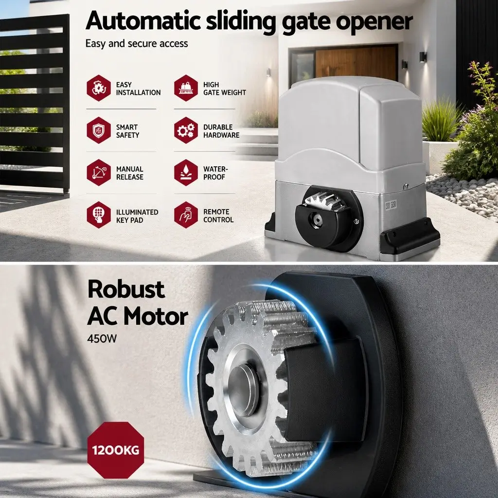 Electric Sliding Gate Opener Kit White 6M 1200kg Remote Control
