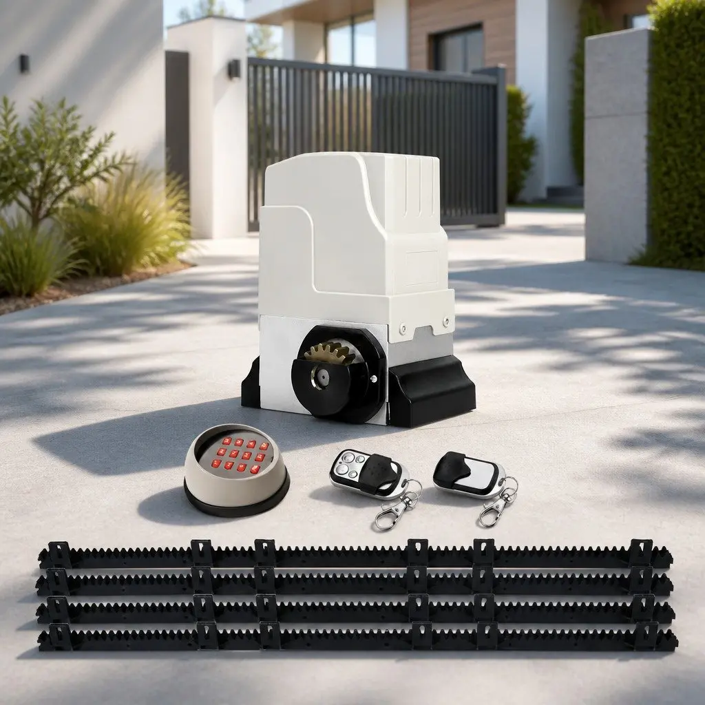 Automatic Sliding Gate Opener Motor Kit White 4M Rail Remote Control Keypad 550W Heavy-Duty Operation