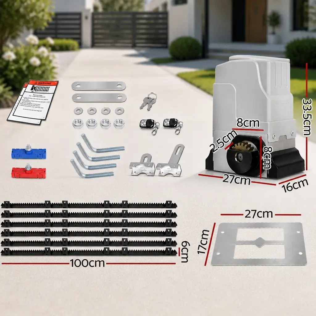 Automatic Sliding Gate Opener Motor Kit White 6M Rail 1800kg Capacity Remote Control