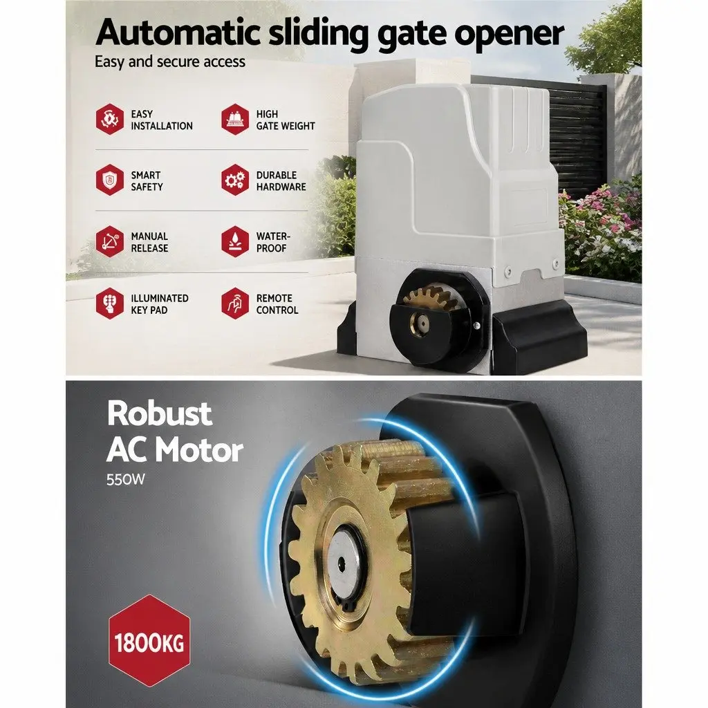 Automatic Sliding Gate Opener Motor Kit White 6M Rail 1800kg Capacity Remote Control