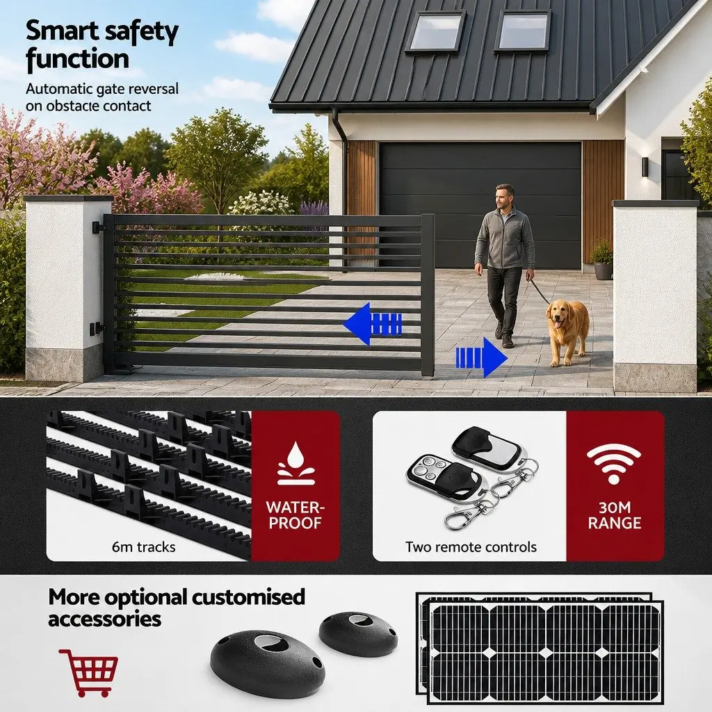 Automatic Sliding Gate Opener Motor Kit White 6M Rail 1800kg Capacity Remote Control