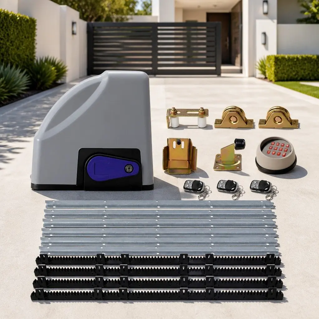 Electric Sliding Gate Opener Black 800KG 4M Rail Keypad Remote Control Auto-Close