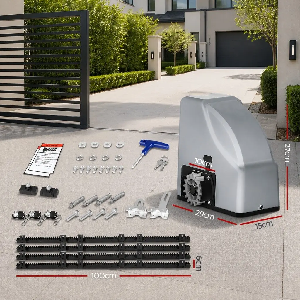 Electric Sliding Gate Opener Black 800KG 4M Rail Keypad Remote Control Auto-Close