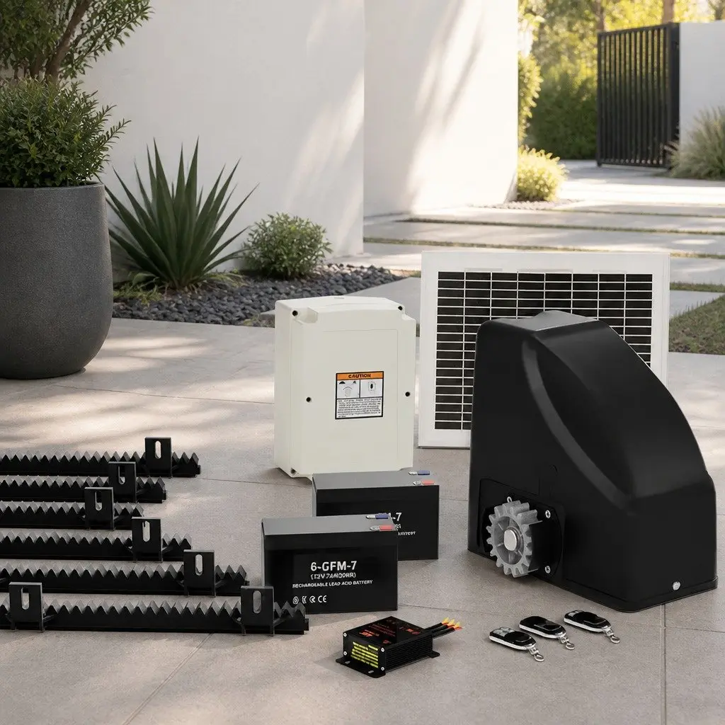 Solar Powered Automatic Gate Opener Kit 10W 600KG Remote Control for Residential and Commercial Use 6M with Obstruction Detection Battery Backup