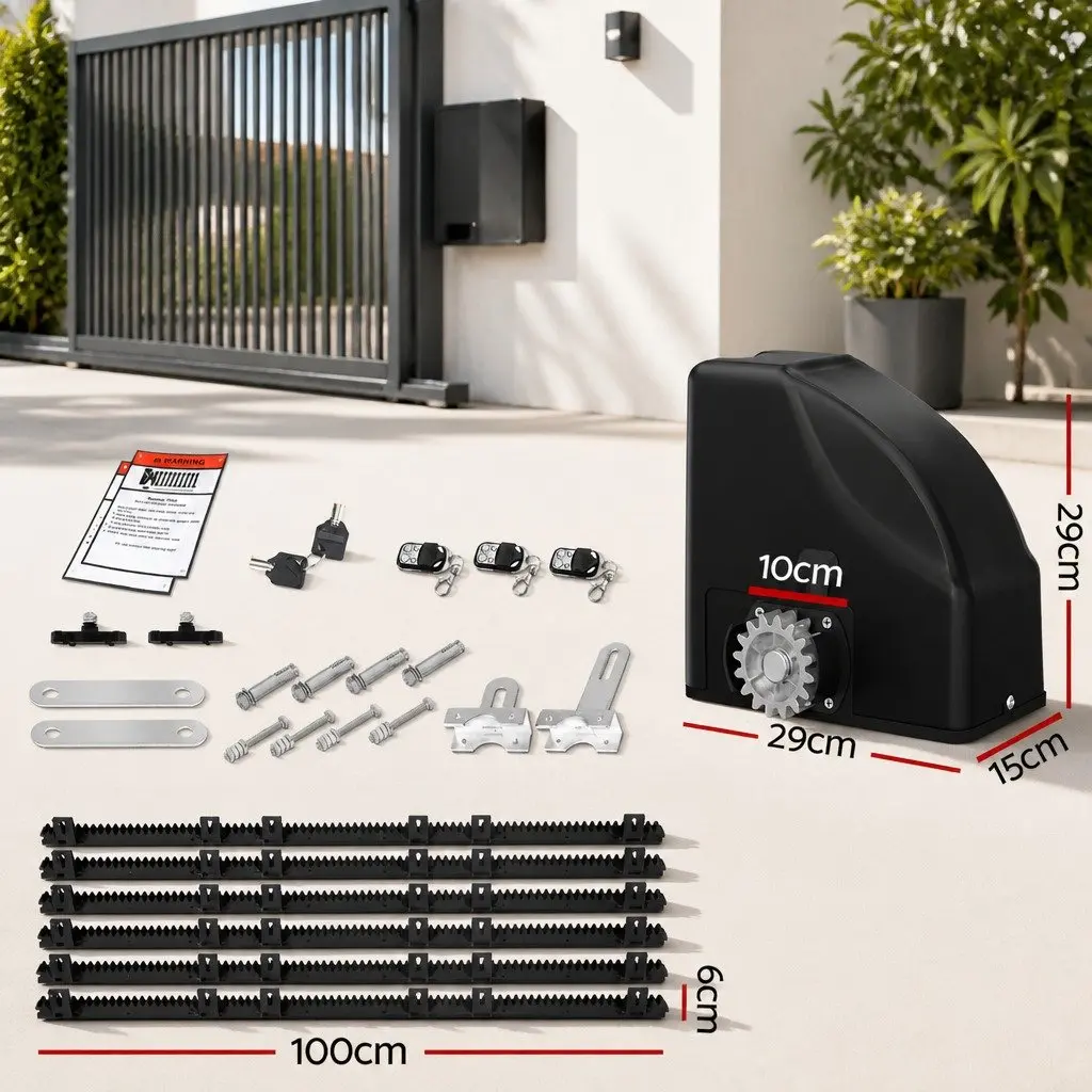 Solar Powered Automatic Gate Opener Kit 10W 600KG Remote Control for Residential and Commercial Use 6M with Obstruction Detection Battery Backup