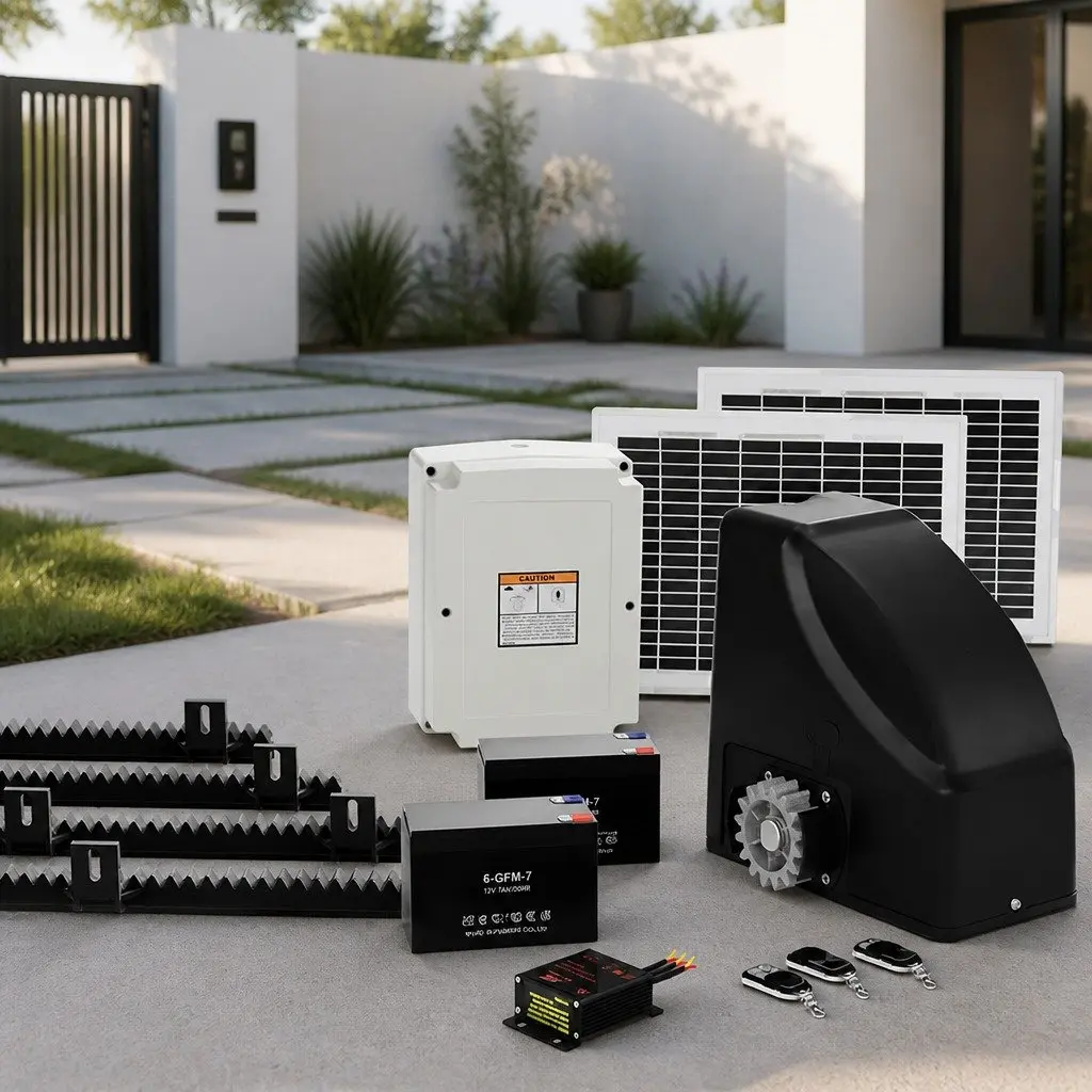 Automatic Solar Gate Opener Black Heavy Duty 600KG Remote Control System with Gentle Start and Stop Obstruction Detection and Programmable Auto-Close