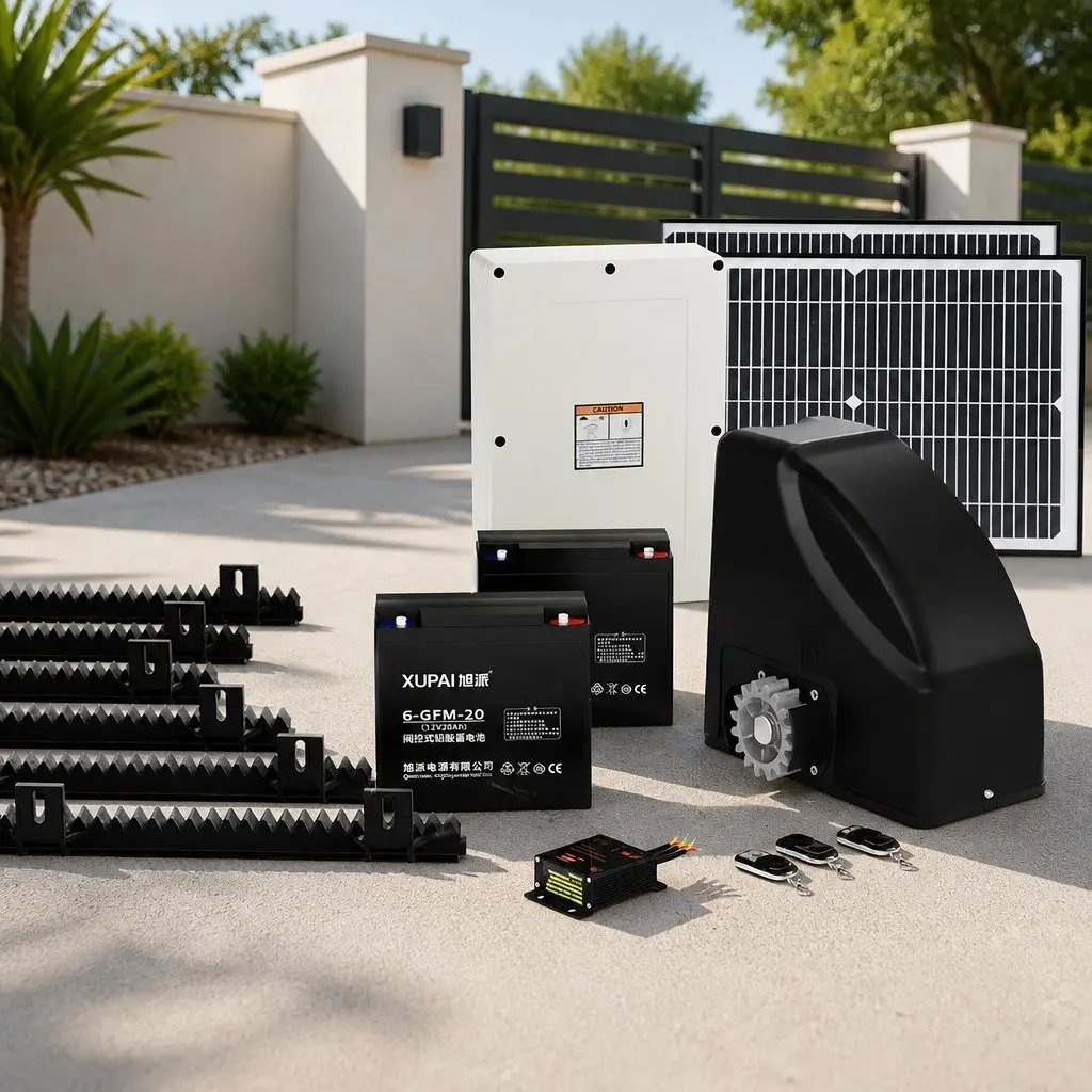 Solar Automatic Sliding Gate Opener Black 600KG 6M Adjustable Auto-Close