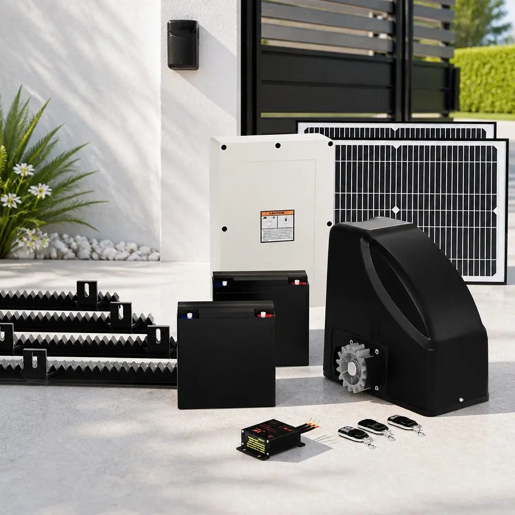 Automatic Sliding Gate Opener Black 600kg Capacity Solar Powered with Remote Control