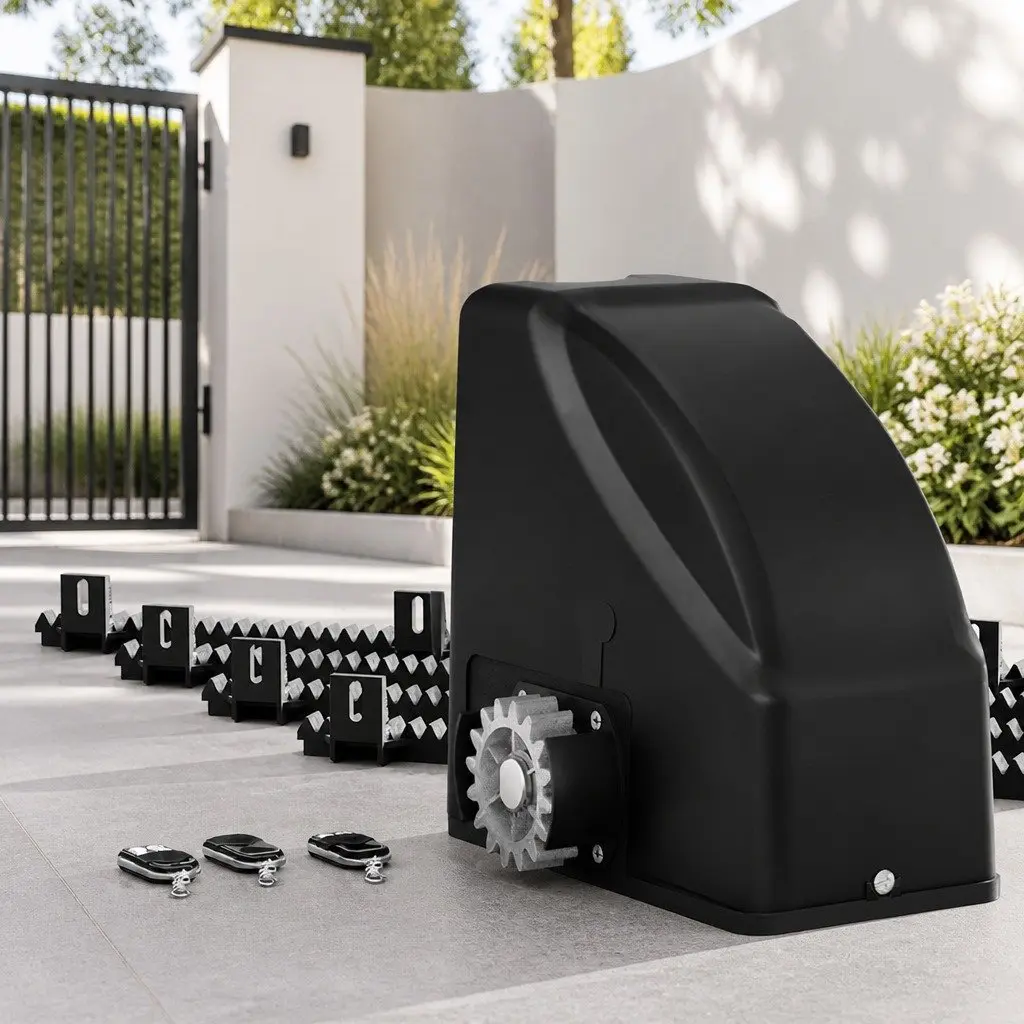 Automatic Sliding Gate Opener Kit Black 4M Solar Powered Remote Control