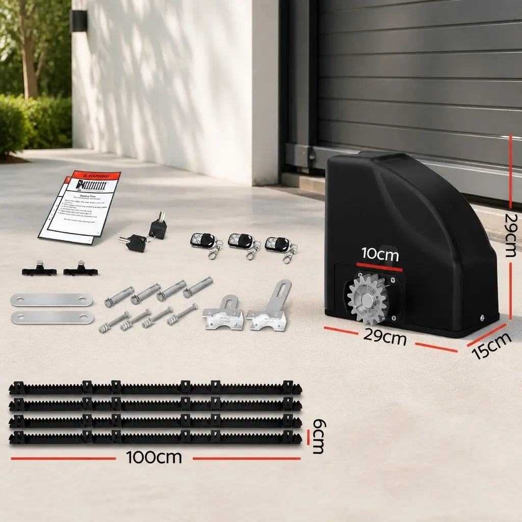 Automatic Sliding Gate Opener Kit Black 4M Solar Powered Remote Control