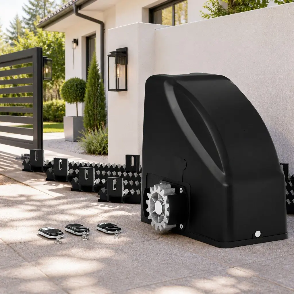 Automatic Sliding Gate Opener Kit Black 4M Solar Powered Remote Control