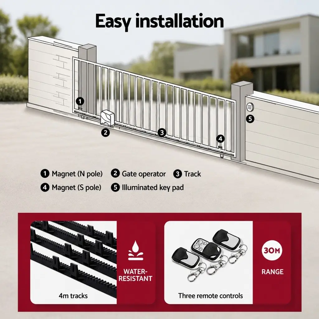 Solar Powered Automatic Gate Opener 600kg Capacity 4m Length with Remote Control
