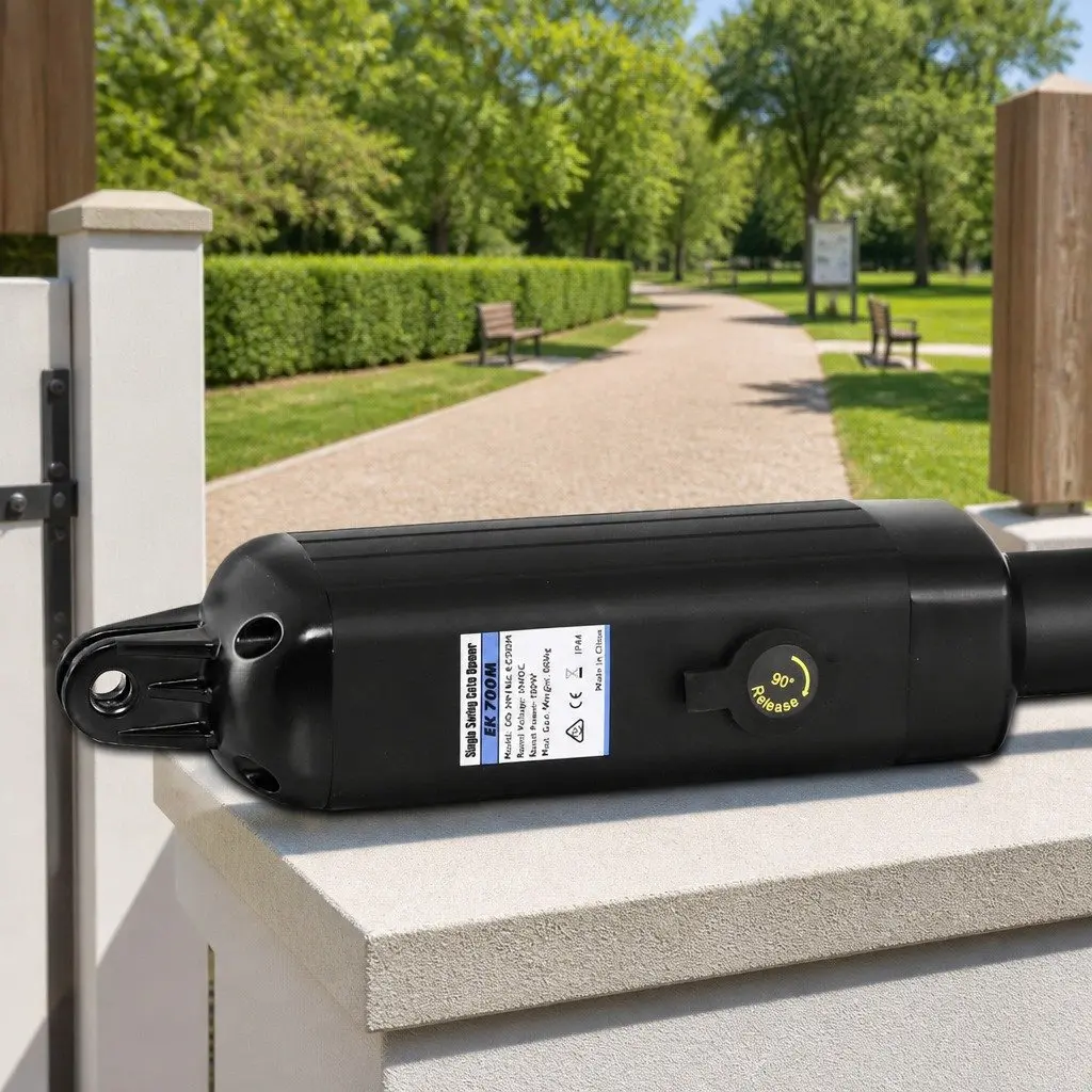 Solar Gate Opener Black Automatic Control Remote Arm Kit for Single Swing Gates up to 500kg with Programmable Auto-Close and Obstruction Detection