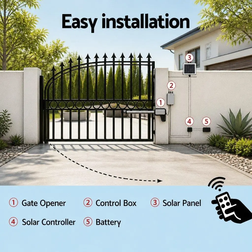 Solar Powered Gate Opener White 500KG Automatic Remote Control with Obstruction Detection
