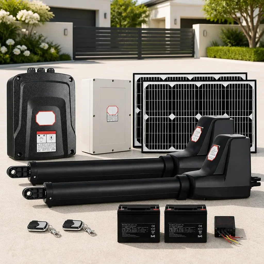 Solar Powered Gate Opener Black 800kg Dual Swing Remote Control