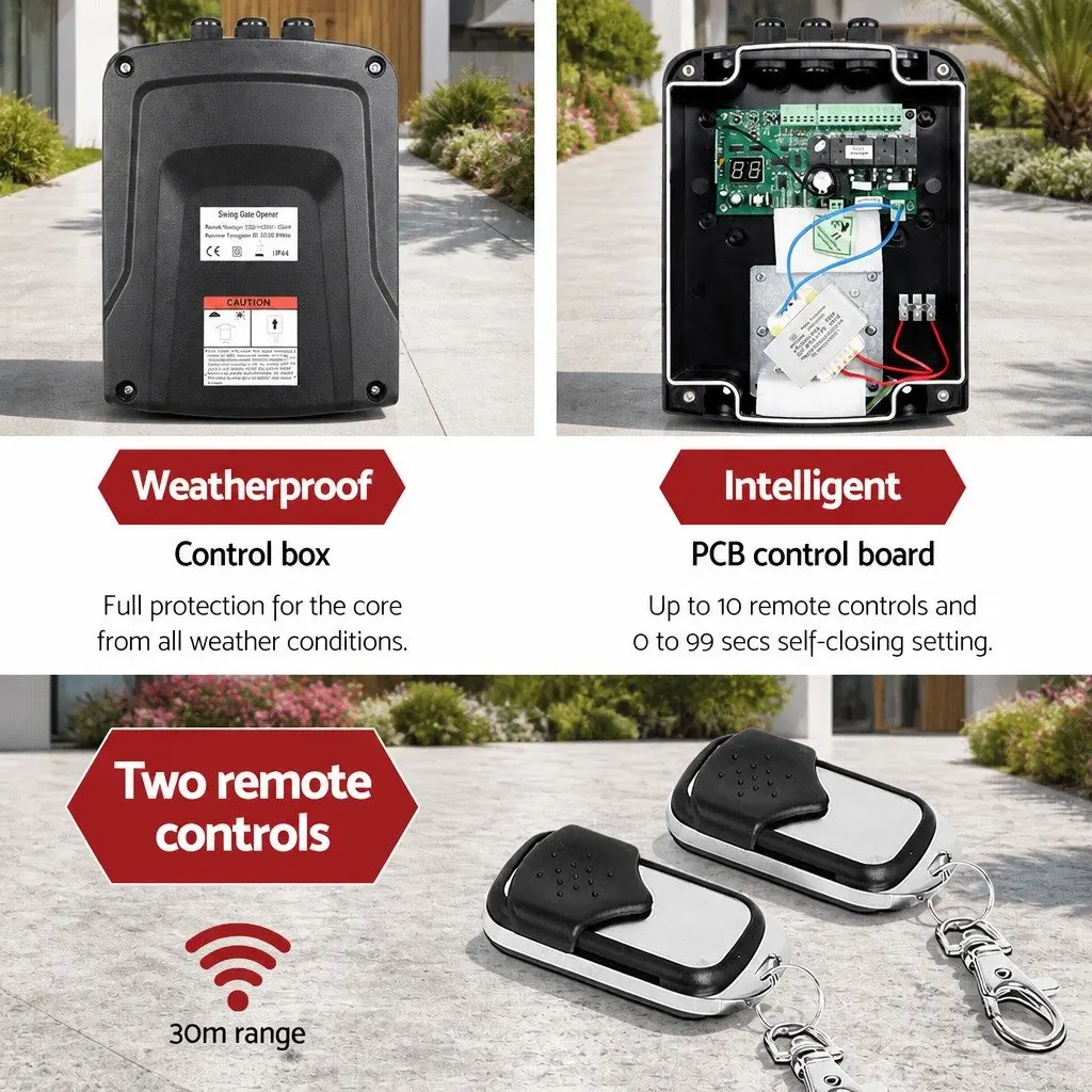 Solar Powered Gate Opener Black 800kg Dual Swing Remote Control