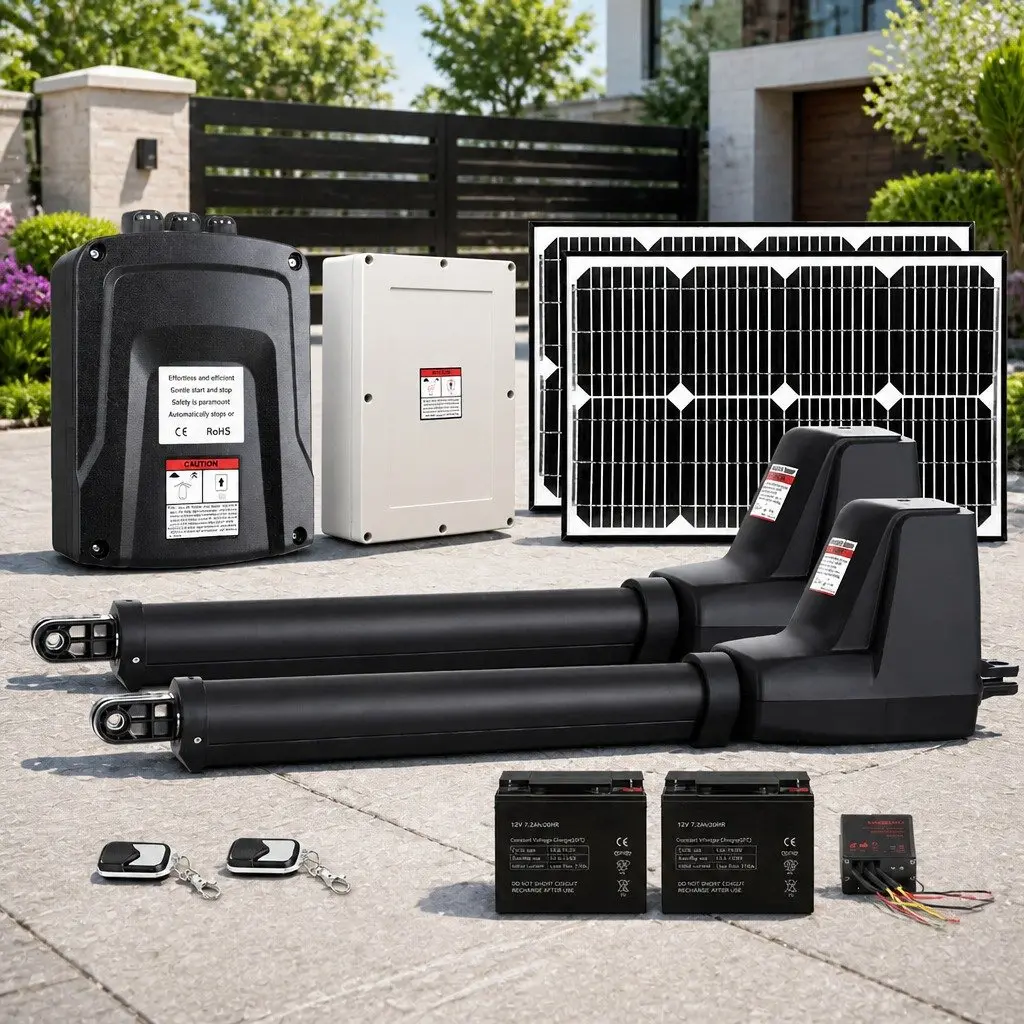 Solar Powered Gate Opener Black 800kg Dual Swing Remote Control