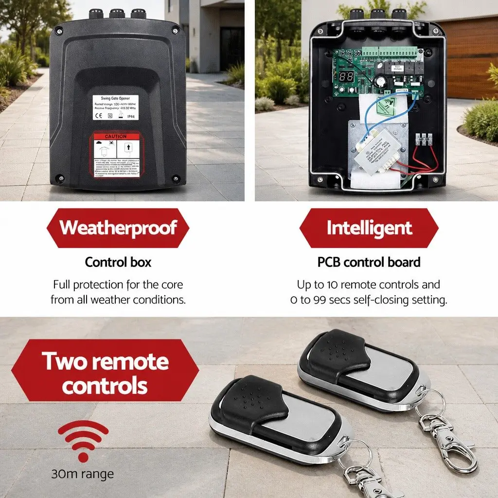Solar Powered Gate Opener Black 800kg Automatic Remote Control System
