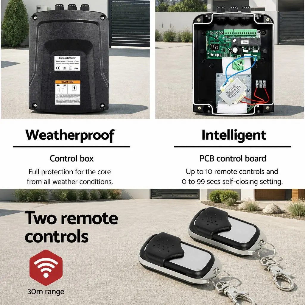 Electric Gate Opener Black 800kg Automatic Double Swing System with Remote Control
