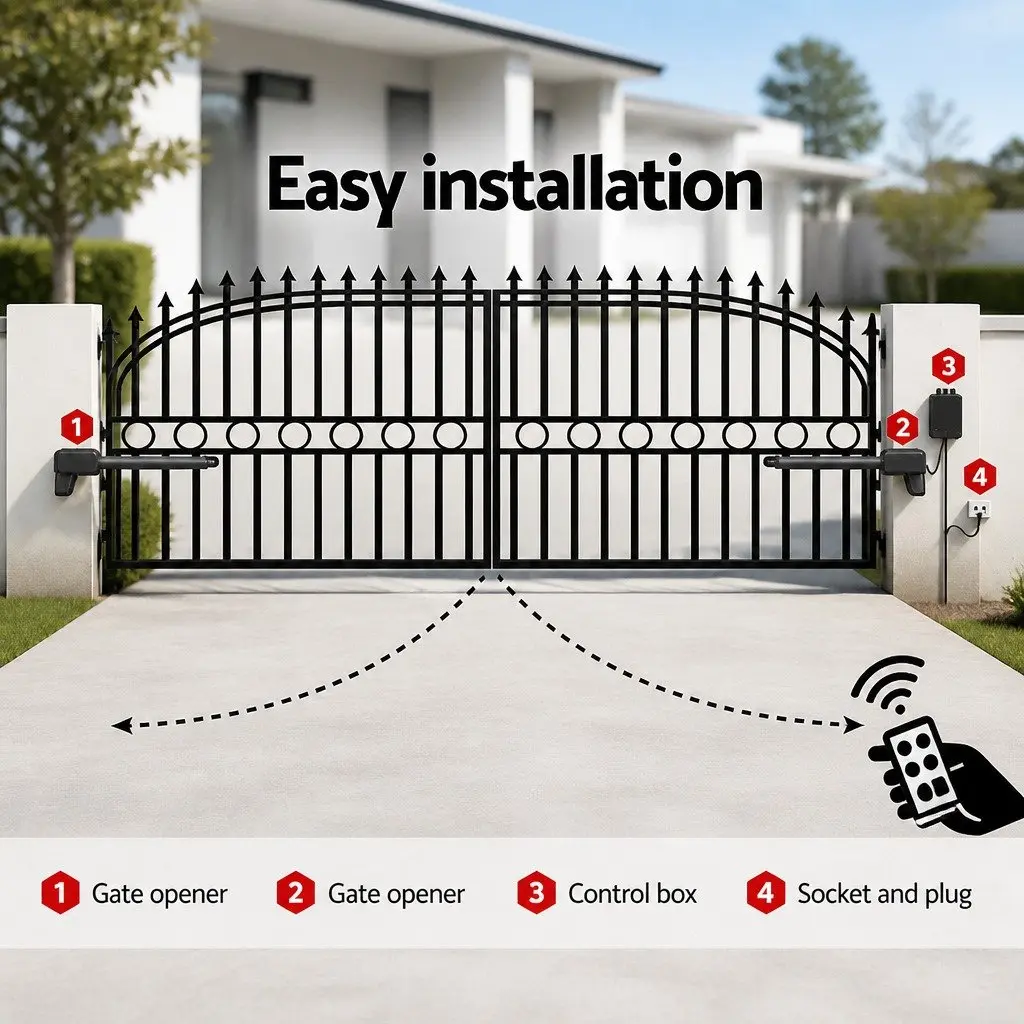 Electric Gate Opener Black 800kg Automatic Double Swing System with Remote Control