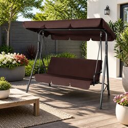 3 Seater Outdoor Swing Chair Garden Canopy Bench Furniture Dark Brown