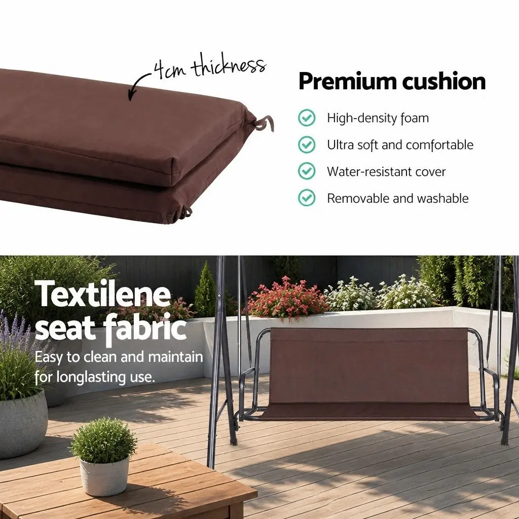 Outdoor Swing Chair Dark Brown Three Seater Adjustable Canopy Garden Furniture