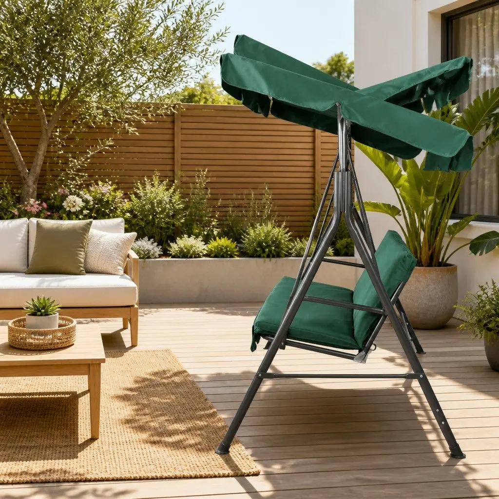 Outdoor Swing Chair 3 Seater Garden Bench Canopy Furniture Dark Green