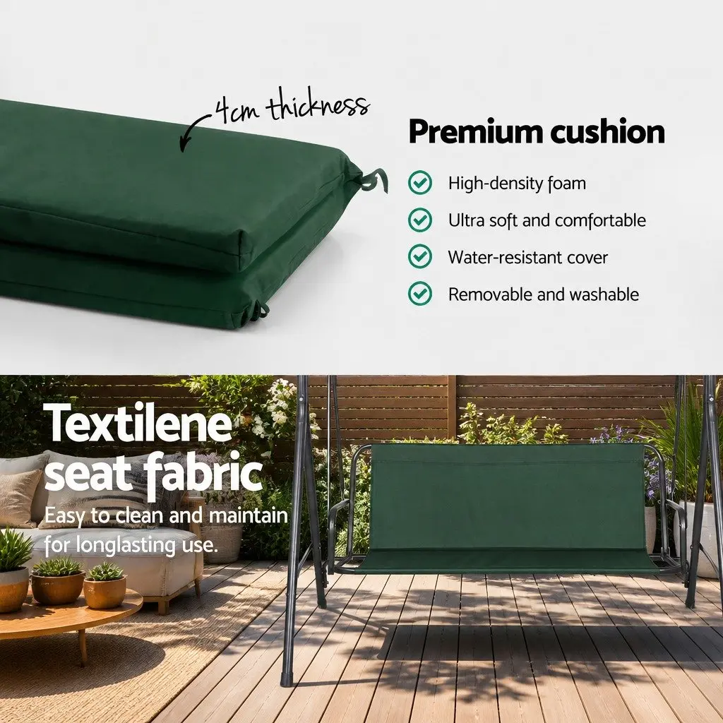 Outdoor Swing Chair 3 Seater Garden Bench Canopy Furniture Dark Green