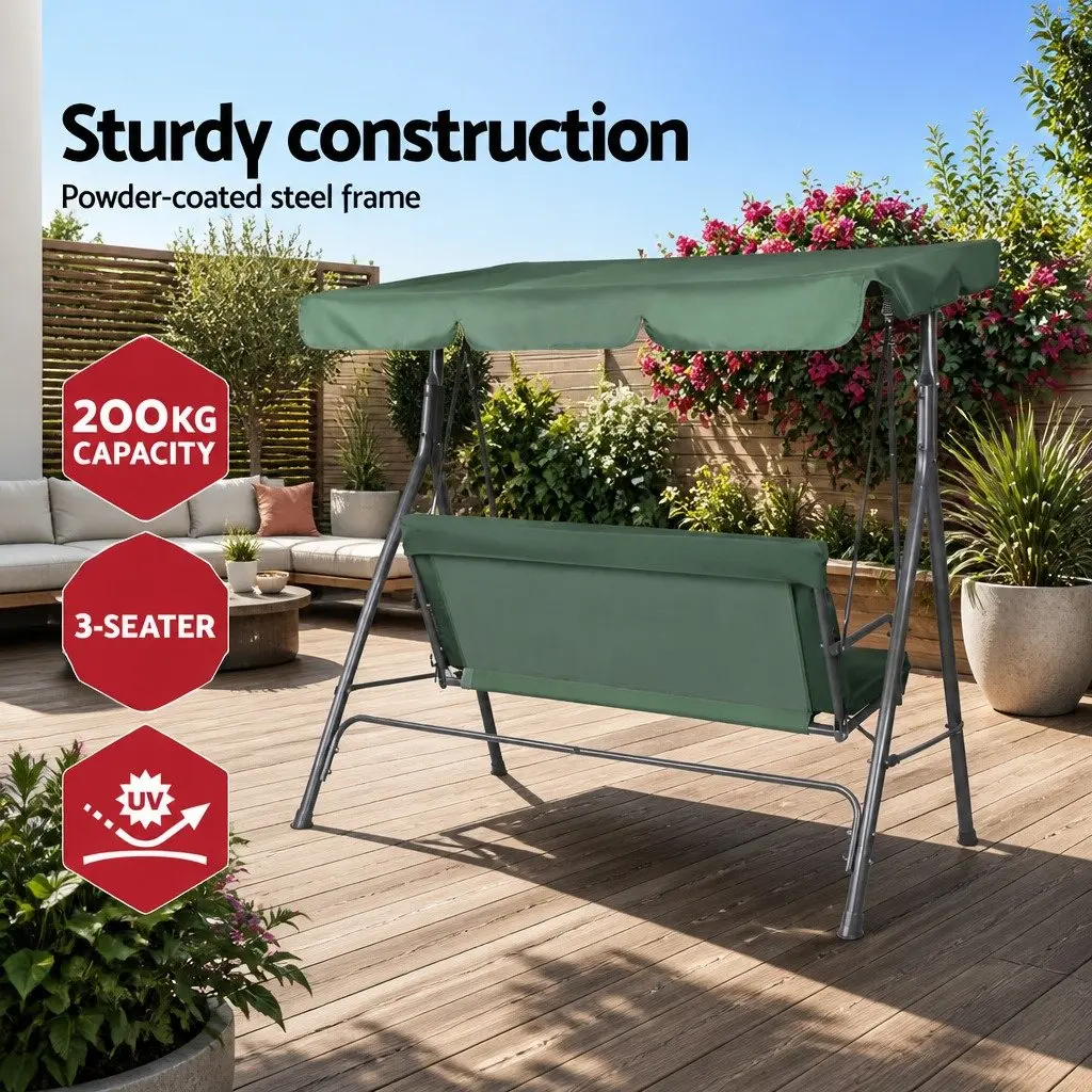 Outdoor Swing Chair 3 Seater Garden Bench Canopy Furniture Dark Green