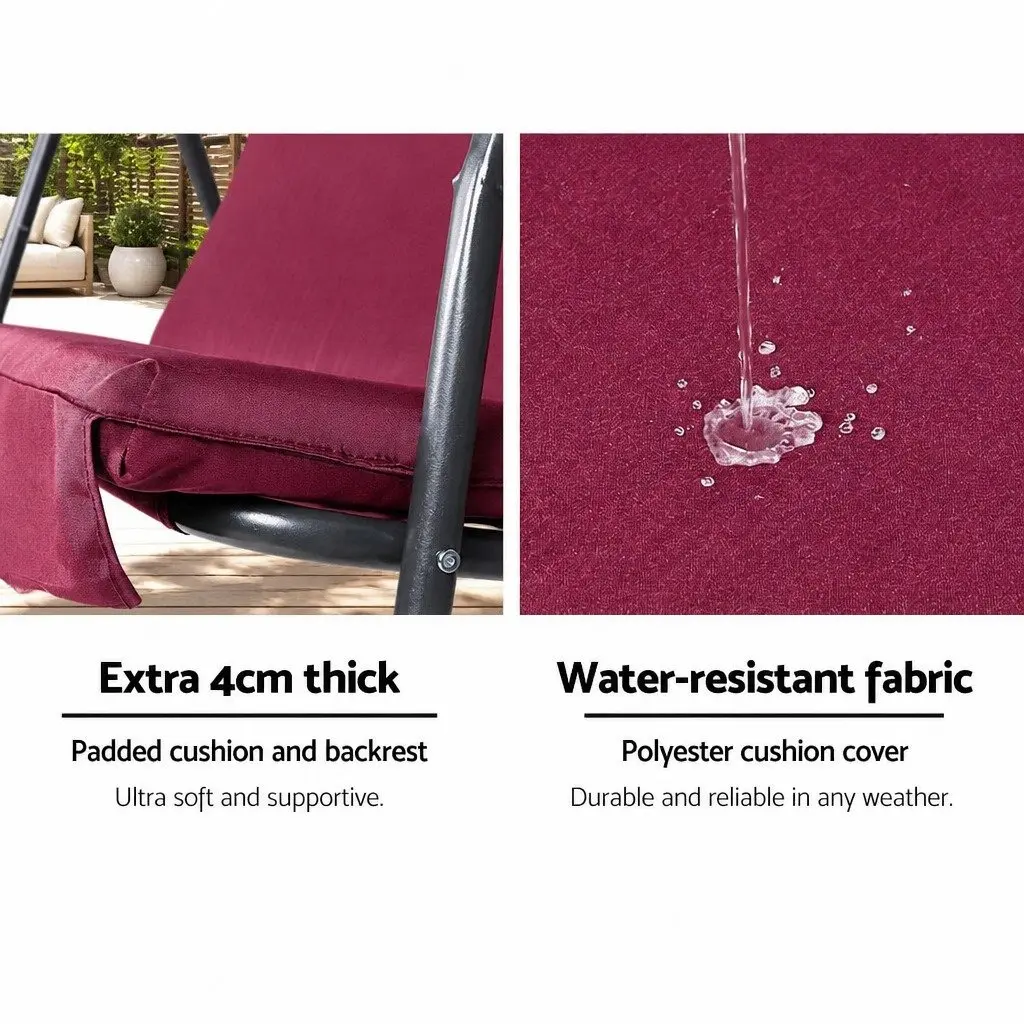 Outdoor Swing Chair Wine Red 3 Seater Adjustable Canopy Garden Bench
