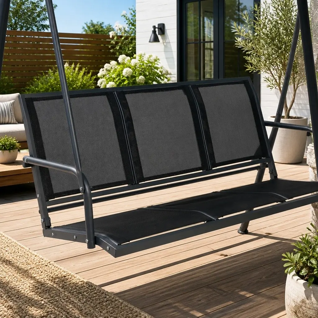 Outdoor Swing Chair 3 Seater Garden Bench Canopy Furniture Black Adjustable