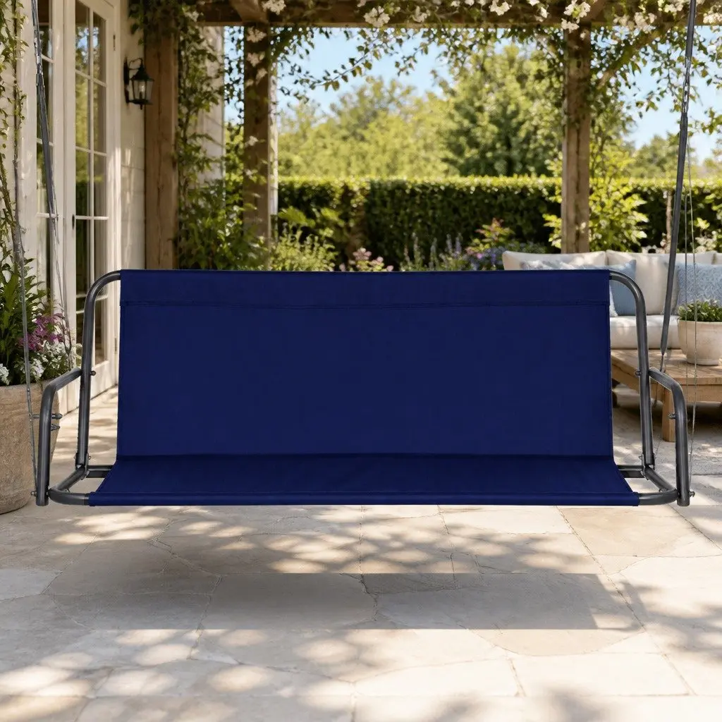 3 Seater Outdoor Swing Chair Garden Canopy Bench Furniture Navy Blue