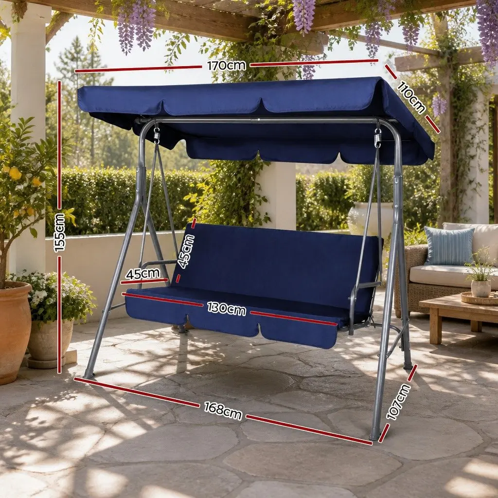 3 Seater Outdoor Swing Chair Garden Canopy Bench Furniture Navy Blue