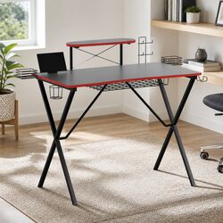 Compact Gaming Desk with Two-Tier Storage Design